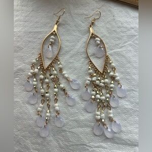 Gold Toned Chandelier Dangle Earrings Beaded